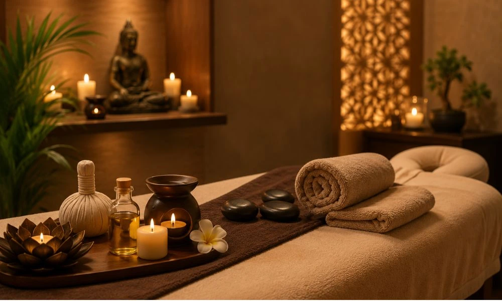 Luxury spa massage room at a premium spa in Coimbatore.