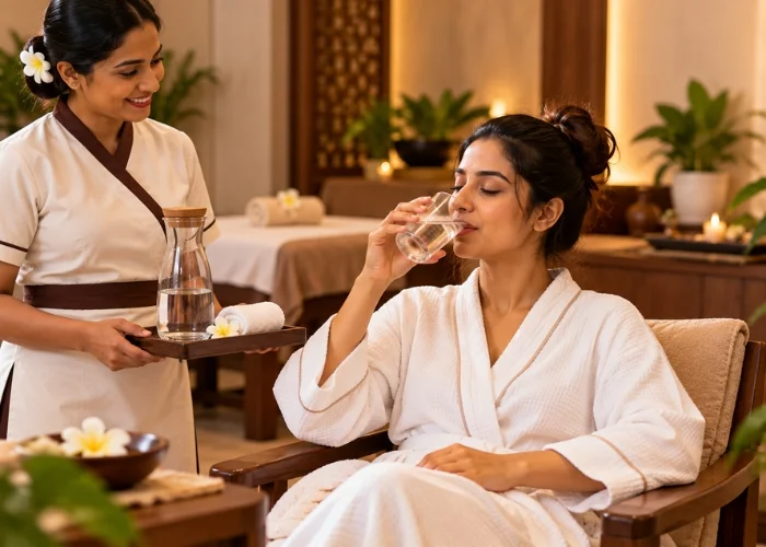 Relaxing spa massage experience in a serene setting, representing a peaceful Coimbatore spa hotel wellness experience.